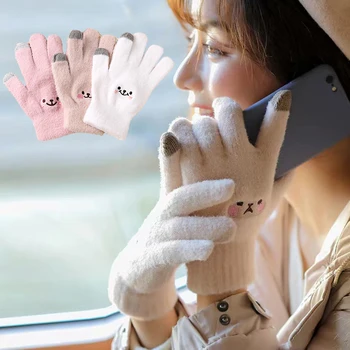 1 пара зимних перчаток с сенсорным экраном, осенние теплые эластичные плюшевые варежки, тепловые перчатки на весь палец, Ветрозащитные, непромокаемые велосипедные перчатки