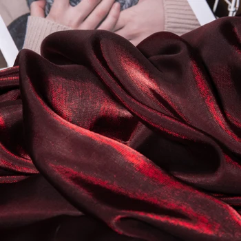 Блестящая винно-красная ткань для вечернего платья, Глазированные шелковые ткани по метрам, Градиентная ткань для шитья, Принадлежности для шитья одежды своими руками