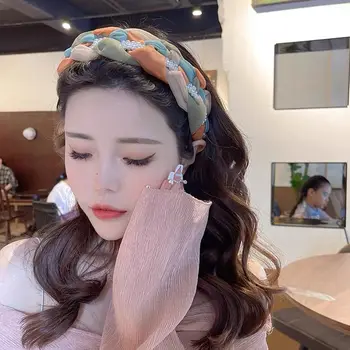 Подарочный Модный летний обруч для мытья лица в корейском стиле, обруч для волос из органзы, Плетеная повязка на голову, Женская сетчатая повязка на голову, головной убор