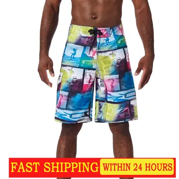 Летние мужские пляжные шорты-Бермуды на подкладке, Короткие штаны для плавания, Быстросохнущие мужские пляжные шорты для серфинга, брюки для фитнеса, водные виды спорта