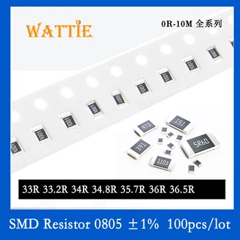 SMD резистор 0805 1% 33R 33,2R 34R 34,8R 35,7R 36R 36,5R 100 шт./лот микросхемные резисторы 1/8 Вт 2,0 мм * 1,2 мм