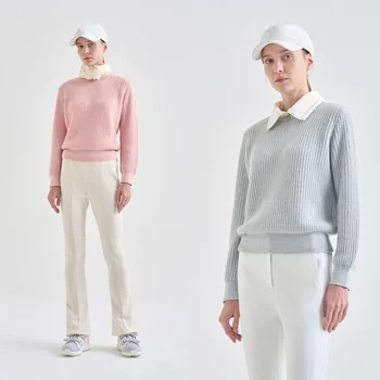 2023 Зимняя новая одежда для гольфа, женская мода, универсальные виды спорта на открытом воздухе, теплый вязаный пуловер с круглым вырезом