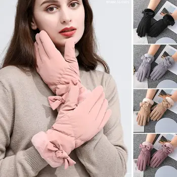 Женские зимние перчатки с сенсорным экраном, утолщенные зимние варежки для девочек с флисовой хлопчатобумажной начинкой, теплые перчатки для холодной погоды