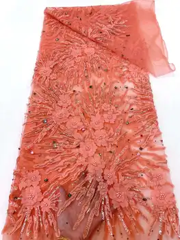 5 ярдов роскошных африканских камней, блесток, кружевной ткани 2023 года, высококачественной французской Нигерийской кружевной ткани с бисером Для пошива свадебного платья