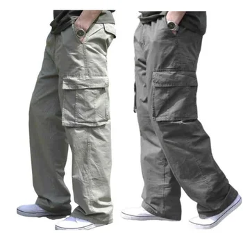 Мужские брюки-карго, тонкие повседневные брюки с множеством карманов, мужская верхняя одежда, свободные прямые брюки