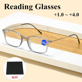 Очки для чтения, женские очки для пресбиопии в сверхлегкой оправе, подарочные очки, тканевые очки с синим светом, Мужские очки + 1,0 - + 4,0