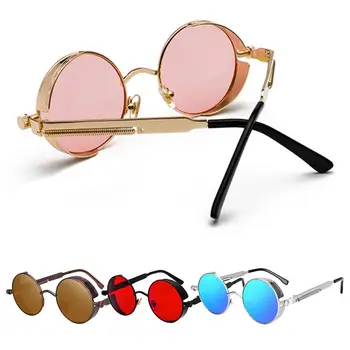Винтажные металлические солнцезащитные очки в стиле ретро, модные очки, четкие круглые солнцезащитные очки в стиле стимпанк
