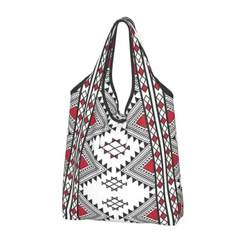 Забавный принт Кабил Керамика Амазиг Орнамент Тотализатор Сумки для покупок Портативные сумки для покупок через плечо Африканская этническая геометрическая сумка