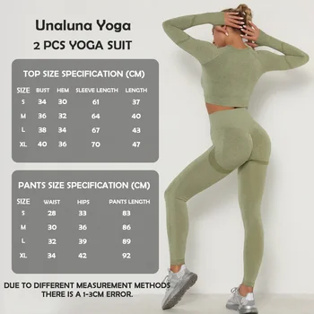 Unaluna, 2 предмета, бесшовный женский костюм для фитнеса, комплект для йоги, спортивная одежда с пуш-апом, облегающая одежда для тренировок с длинным рукавом, спортивная одежда