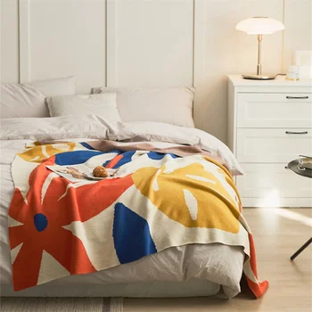 Одеяло для дивана в скандинавском стиле с цветочным узором, вязаное одеяло, чехол для кондиционера, одеяло для дивана-кровати, тонкое стеганое одеяло