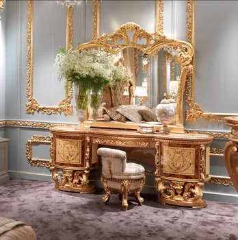 Европейский стиль, резной туалетный столик, спальня, французский двор, массив дерева с зеркалом, туалетный столик, роскошная мебель на заказ