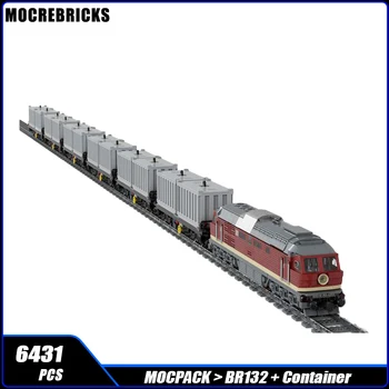 MOC-36031 City Немецкие национальные железные дороги BR132 + Контейнерные вагоны и пассажирские поезда, строительный блок, Сборная модель, Кирпичная игрушка