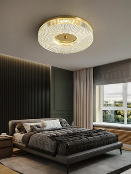 Светлый роскошный потолочный светильник, круглая лампа для спальни, простая лампа для балконной комнаты, потолочный светильник из меди в проходе.