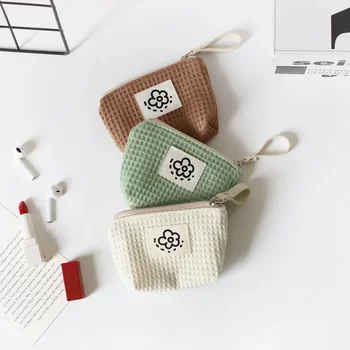 Симпатичная японская простая сумка для хранения красной губной помады в виде вафель, маленькая портативная сумка на запястье, летний цветочный кошелек для монет