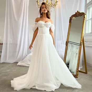 Белые свадебные платья трапециевидной формы в стиле Бохо, свадебное платье с открытыми плечами, Элегантное пляжное платье принцессы 2024, Сшитое по индивидуальному заказу, потрясающее
