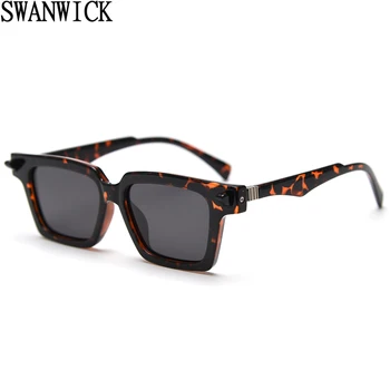 Солнцезащитные очки Swanwick vintage square для мужчин с поляризацией UV400, солнцезащитные очки для женщин, ретро TR90, коричнево-серый, европейский стиль унисекс