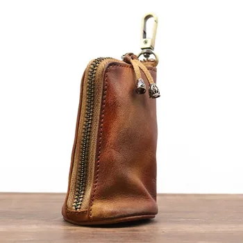 Новое поступление, мужская сумка для ключей из натуральной кожи, держатель для брелка, модная домашняя сумка для хранения на молнии, двойная сумка для ключей, автомобильная сумка для мужчин