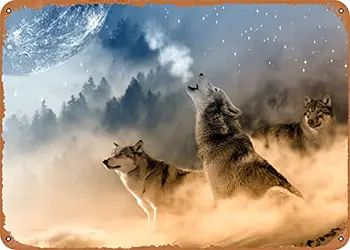 Фэнтезийные Волчьи волки в винтажном стиле, Металлический знак, Патентованные принты, ретро-подарок 8x12 дюймов