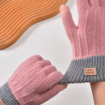 Зимние перчатки унисекс, зимние вязаные перчатки с сенсорным экраном, противоскользящая резинка, толстый плюшевый утеплитель для езды на велосипеде, эластичная резинка для верховой езды