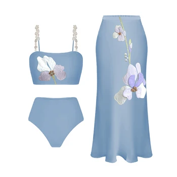 Модный бикини-слинг с простым принтом, однотонный раздельный комплект из двух предметов, женский купальник, летняя пляжная одежда, купальники с высокой талией, 2023