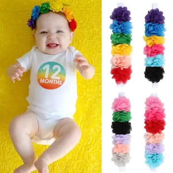 Yundfly Модный мини-шифоновый цветок для новорожденных девочек, повязка на голову с цветами для малышей, эластичный радужный красочный детский головной убор