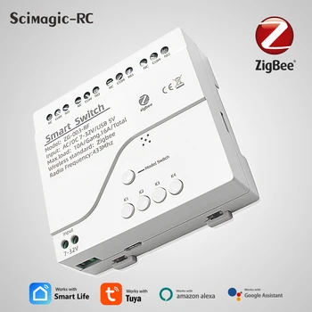4 Канала Tuya ZIGBEE Smart Switch 220 12 В Модульное Реле DIN Рейка RF433 Пульт Дистанционного Управления Работает с Alexa Google Need Zigbee Hub