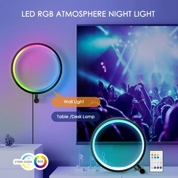 Умная светодиодная атмосферная настольная лампа, настольный RGB Круглый ночник, Bluetooth-приложение для управления игровой комнатой, прикроватный декор спальни