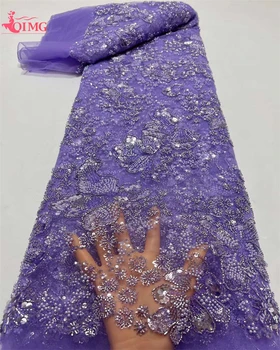 OIMG Африканские бусины ручной работы, кружевная ткань для жениха 2023, Высококачественная кружевная ткань с пайетками, Французская Нигерийская кружевная ткань для свадьбы