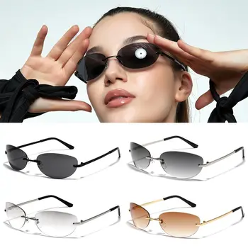 Солнцезащитные очки без оправы UV400 Оттенков, обернутые вокруг солнцезащитных очков Y2K в стиле панк 2000-х годов
