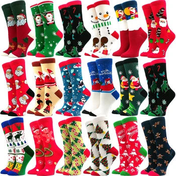 Женские Рождественские носки Interesting Christmas Santa Claus Snowflake Elk Cotton Crew Happy Socks Мужские новогодние носки Interesting Soken