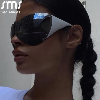 Негабаритные Цельные солнцезащитные очки в стиле панк Новые женские Спортивные солнцезащитные очки без оправы Мужские тренды Наружные Очки Goggle UV400 De Sol Oculos