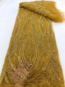 Популярная ткань из бисера в трубочку С вышивкой пайетками Африканское Нигерийское кружево Французская сетчатая пряжа Кружево для вечернего платья Свадебное платье Xc