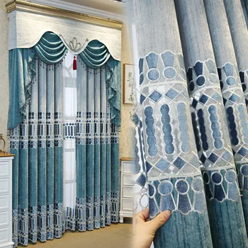 Высококачественные минималистичные шторы для гостиной, столовой, Бархатные шторы с вышивкой, Европейский роскошный синий занавес для спальни