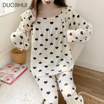 DUOJIHUI, пижама контрастного цвета из двух предметов, шикарный пуловер с квадратным вырезом, базовые брюки, Модные женские пижамные комплекты M-2XL