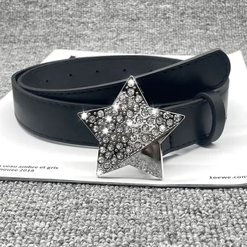 Модный дизайнерский ремень Y2K из искусственной кожи с металлической пряжкой в виде звезды и бриллиантом на поясе, женские ремни для украшения джинсов, поясной ремень INS