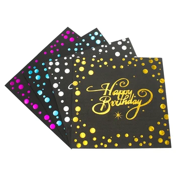 20 шт. / упак. Бумажные салфетки из фольги с черным золотом, красочные принадлежности для поздравлений с Днем рождения, украшения для дома, посуда для вечеринок из древесной массы.