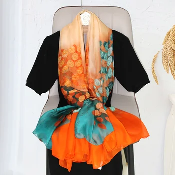Женский модный яркий шелковый шарф, Продолговатый цветочный шарф большого размера, Мягкая шаль, Пляжное полотенце, повязка на голову и легкая юбка-обертка