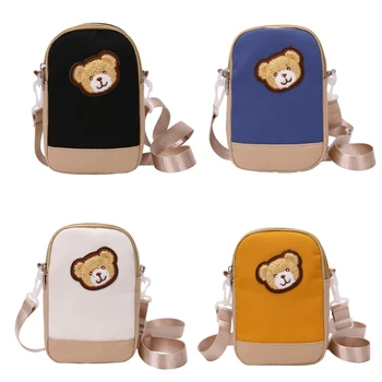 Сумка с вышивкой мультяшного медведя, нейлоновая женская сумка для покупок через плечо, сумка для телефона с регулируемым ремешком