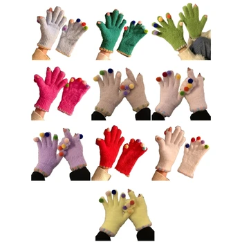 Женские зимние перчатки для сенсорных экранов, модные текстовые сообщения, теплые перчатки для холодной погоды, красочные плюшевые перчатки из пушистого трикотажа с шариками