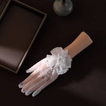 Изысканные простые перчатки, Короткое свадебное платье из тюля, Свадебное платье невесты, Белые Эстетичные перчатки с французским жемчугом