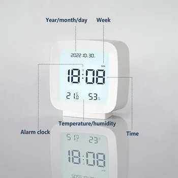 Для дизайна Электронный настольный Офисный будильник Простое украшение Часы Влажность Температура Время Цифровой дисплей Домашние светодиодные часы