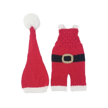 Q0KB 2-в-1 Детский Рождественский Наряд Санта-Клауса, Мягкий Вязаный Комбинезон и Подходящая к Нему Шляпа-Бини для Реквизита для Фотосъемки Новорожденных