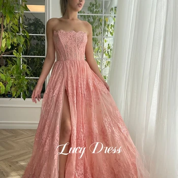 Элегантные вечерние платья Lucy без бретелек для женщин Роскошные платья Вечерние 2024 Кружевная линия Розовое выпускное платье Длинное платье Es Prom