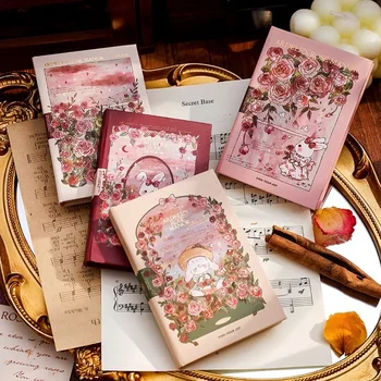 Мини-ноутбук серии Sweet Pink Rose Manor, Пустая страница A7, Симпатичный карманный блокнот, красивый дневник, портативные блокноты для студентов