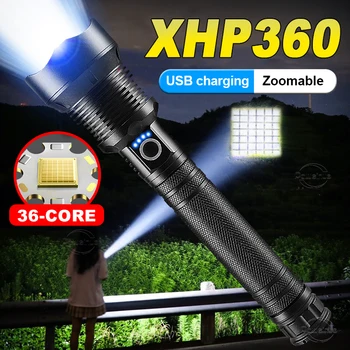 Супер яркий светодиодный XHP360 Ультра Мощный Фонарик Перезаряжаемый Мощный Тактический фонарь Телескопический фонарь Прожектор Фонарь