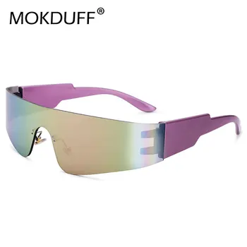 НОВЫЕ современные модные футуристические солнцезащитные очки без оправы, Женские мужские солнцезащитные очки в стиле киберпанк с козырьком Y2K, Модные оттенки будущего