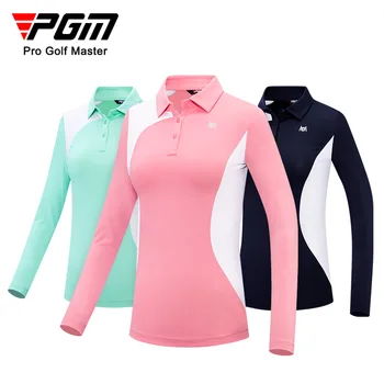 Женские футболки для гольфа PGM с длинным рукавом и отложным воротником, футболки для тренировок для гольфа для женщин YF477