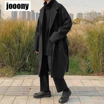 Осенне-зимняя модная длинная ветровка, длинное пальто, новая мужская одежда, Корейские трендовые мужские свободные пальто, повседневное однобортное пальто