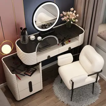 Туалетный столик Современный Комодный столик LED Mirros Домашний Туалетный столик для спальни Стол для макияжа с зеркальной мебелью