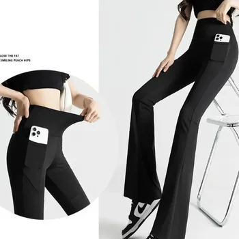 Женские широкие штаны для занятий йогой в стиле ретро, Леггинсы для танцев, Универсальные спортивные брюки с расклешенными штанинами, Уличная одежда